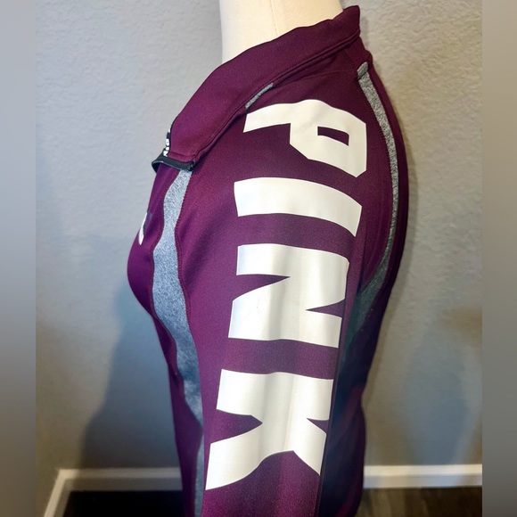 PINK VICTORIA’S SECRET Ultimate Maroon & Grey Half-Zip Athletic Pullover Jacket - Picture 9 of 11